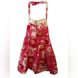 Lilly Pulitzer Marisa Hotty Pink Cherry Begonias Floral Halter Fit Flare Dress 2
